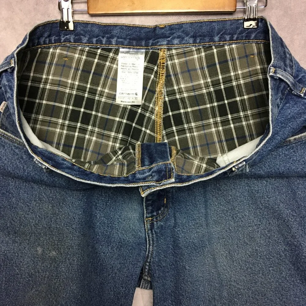 Carhartt Mens Flannel Lined Blue Jeans‎ size 42x30 Relaxed Fit Denim Work Trades